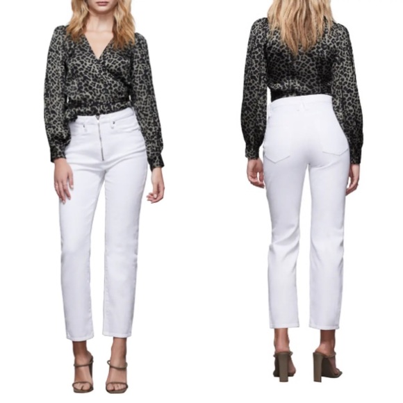 Good American Exposed Zip High Waist Slim Straight Ankle Jeans White 25 NWT - Picture 12 of 13